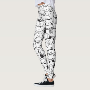 Legging Padrão de Gato Preto e Branco