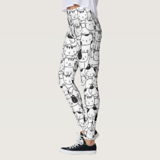 Legging Padrão de Gato Preto e Branco
