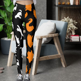 Legging Padrão de Gato Preto Laranja Branco Personalizado