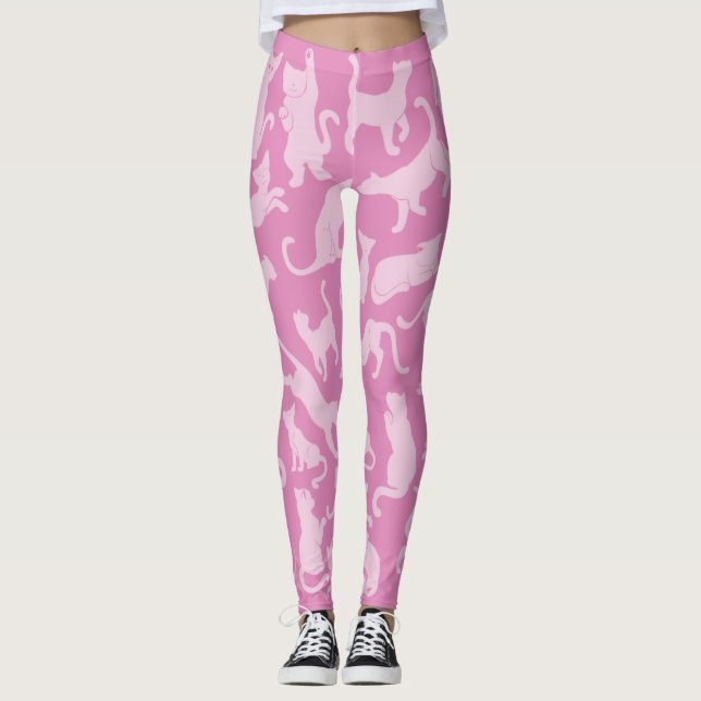 Legging Padrão de Gato Rosa (Frente)
