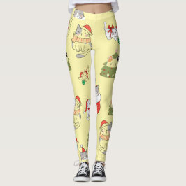 Legging Padrão de Gatos de Natal Fofo – Desi de Férias Fes