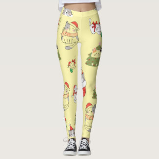 Legging Padrão de Gatos de Natal Fofo – Desi de Férias Fes