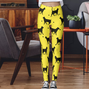 Legging Padrão de Gatos Pontilhados Adoráveis Amarelos e P