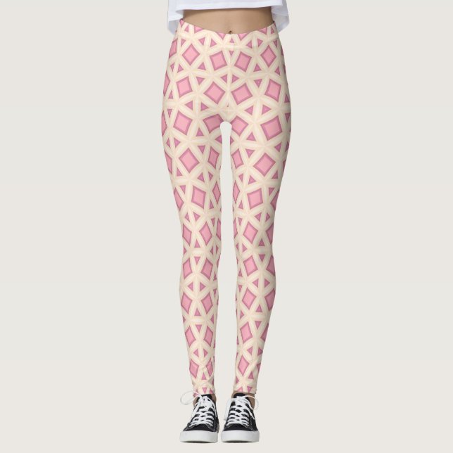 Legging Padrão de Geometria de Treliça Rosa (Frente)