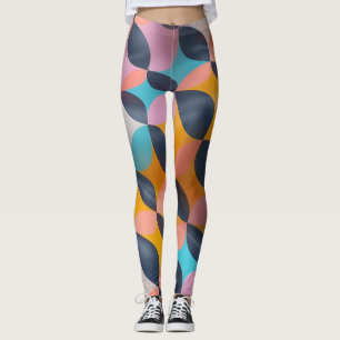 Legging Padrão de Geometria Petal 3D Vibrante em Cores Neg