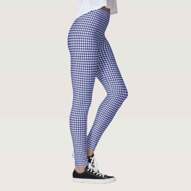 Legging Padrão de Gingham Azul e Branco (Direita)