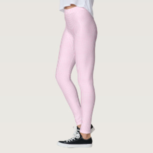 Legging Padrão de Gingham Branco e Rosa Pequeno