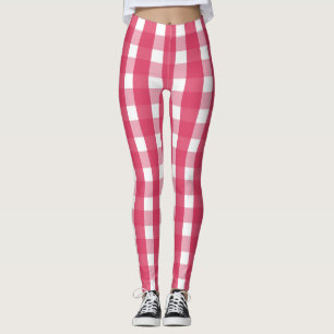 Legging Padrão de Gingham Rosa Socialite