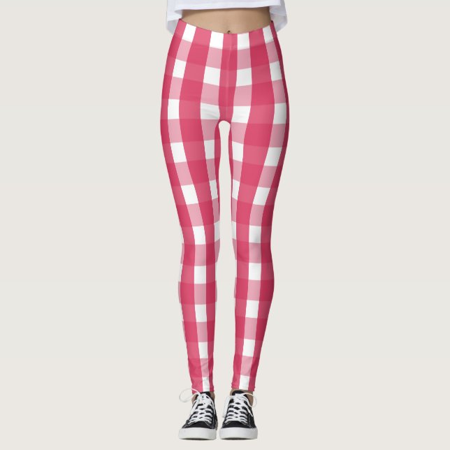 Legging Padrão de Gingham Rosa Socialite (Frente)