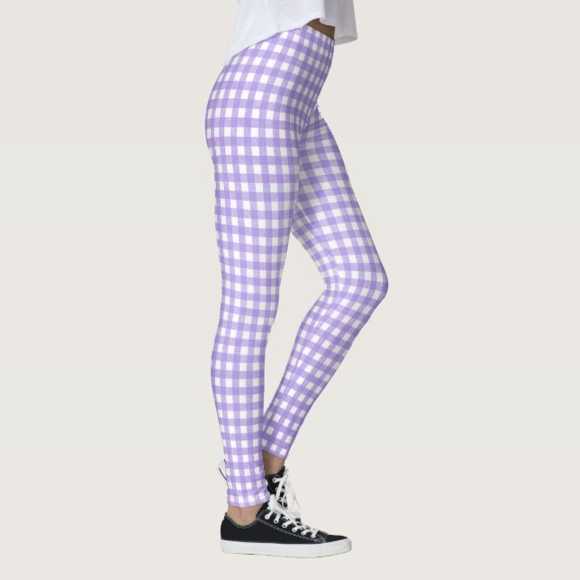 Legging padrão de gingham roxo e branco (Direita)