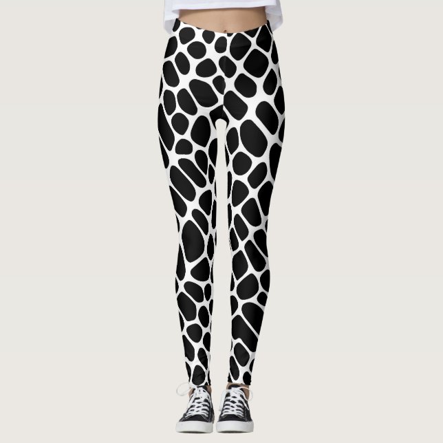 Legging Padrão de girafa em preto e branco (Frente)