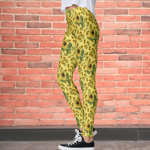 Legging Padrão de Girassóis Vintage