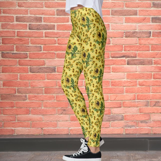 Legging Padrão de Girassóis Vintage (Criador carregado)