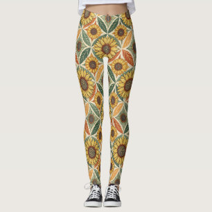 Legging Padrão de girassol e folha Inspirado pela Nature