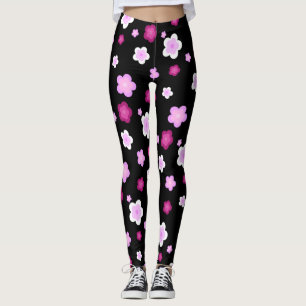 Legging Padrão de gradação floral de flor rosa-branca