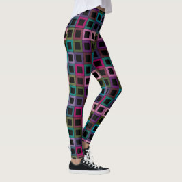 Legging Padrão de Grade de Blocos Quadrados Coloridos