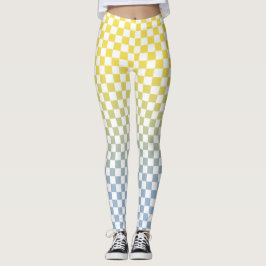 Legging Padrão de Gradiente de Amarelo Xadrez para Azul Cl