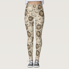 Legging Padrão de Halloween de Fantasmas e Pumpkins Vintag