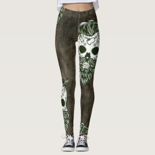Legging Padrão de Halloween do crânio de açúcar barbudo de