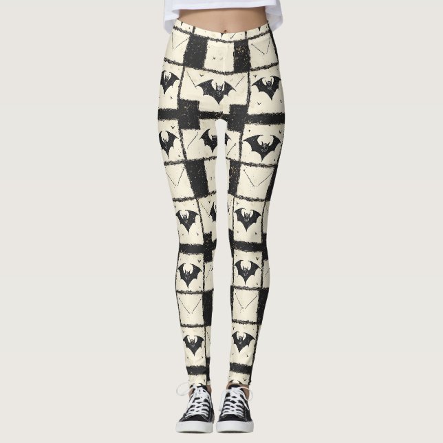 Legging Padrão de Halloween Grunge de Morcego Gótico (Frente)