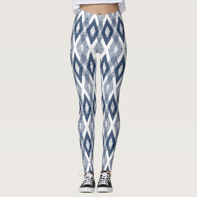 Legging Padrão de Harlequin marinho Azul e Branco (Frente)