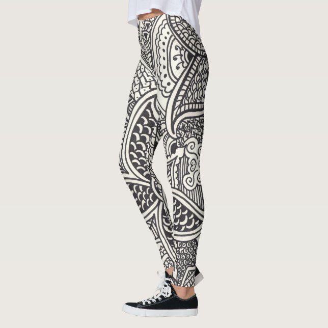 Legging Padrão de Henna Preto e Branco (Esquerda)