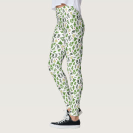 Legging Padrão de Herbos do Jardim Verde e Branco