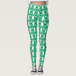 Legging Padrão de Hexágono Branco Verde Trevo