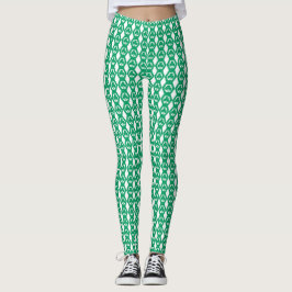 Legging Padrão de Hexágono Branco Verde Trevo