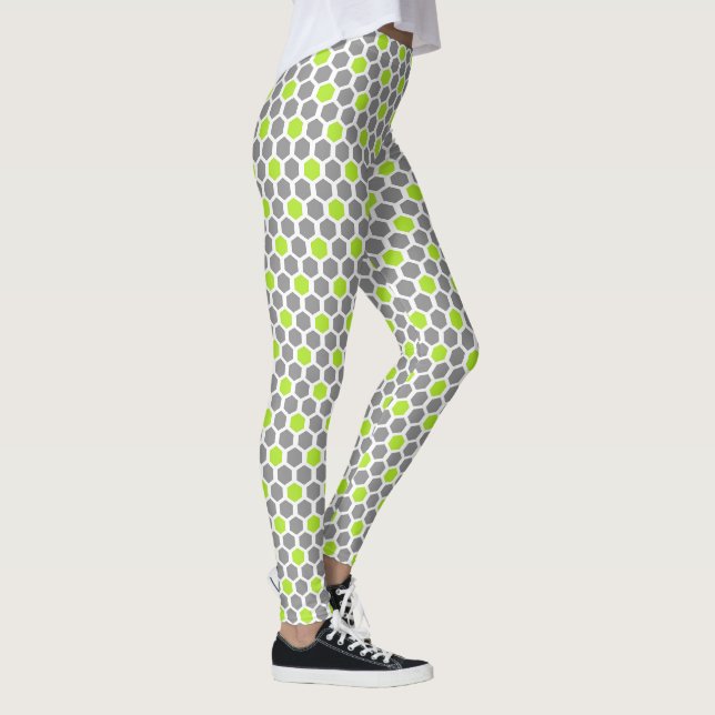 Legging Padrão de Hexágono de limões e Cinzas (Direita)