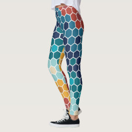 Legging Padrão de Hexágono Floral Colorido