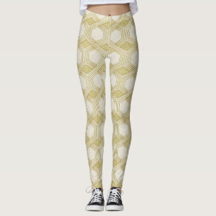 Legging Padrão de Hexágono Luxuoso em Ouro - Textura de Má