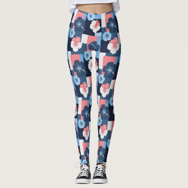 Legging Padrão de Hibisco Tropical Costeiro (11) (Frente)