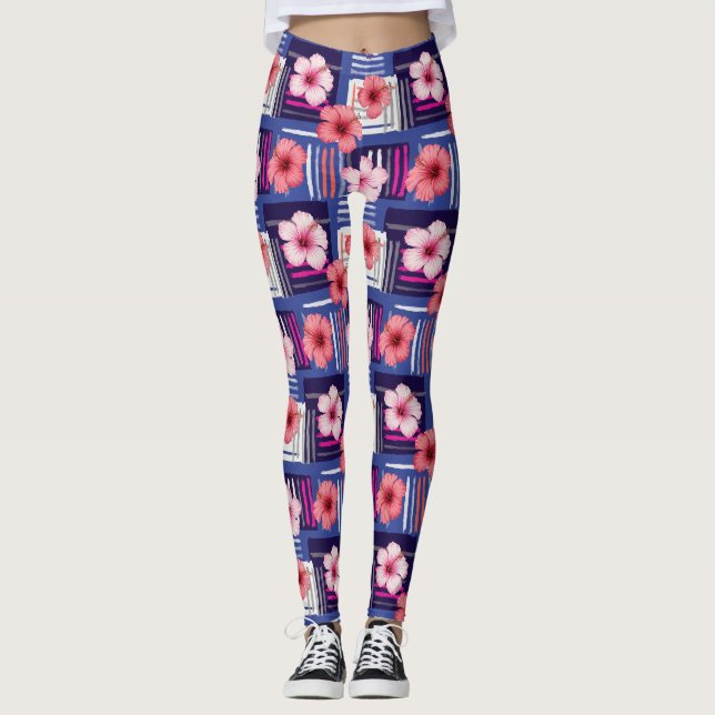 Legging Padrão de Hibisco Tropical Costeiro (12) (Frente)