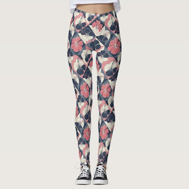 Legging Padrão de Hibisco Tropical Costeiro (3) (Frente)