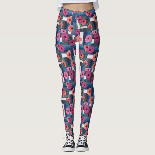 Legging Padrão de Hibisco Tropical Costeiro (9) (Frente)