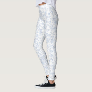 Legging Padrão de Hibiscus Daisies do Floral Branco Elega