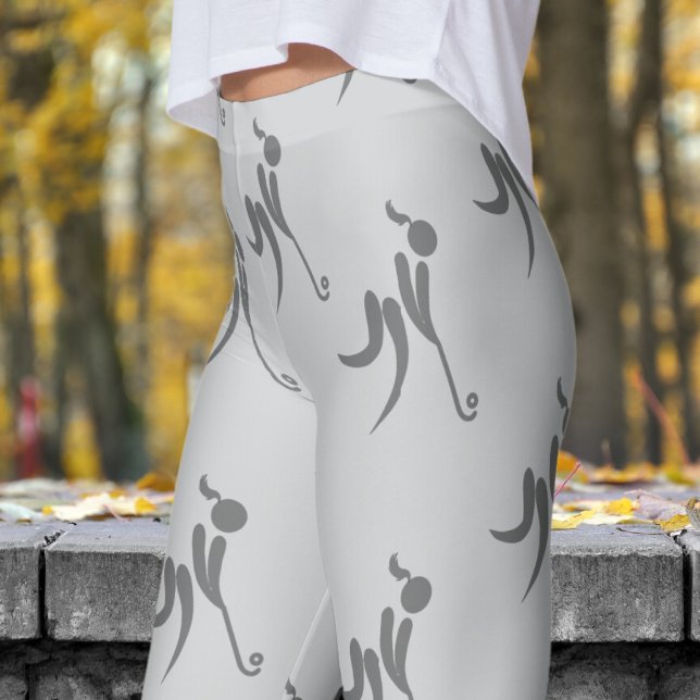 Legging Padrão de Hockey para Cinzas na moda (Womens Hockey on Light Gray Leggings)