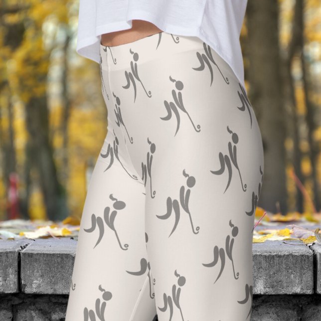 Legging Padrão de Hóquei das Mulheres Brancas na moda Seas (Womens Hockey on Seashell Beige Leggings)