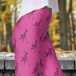 Legging Padrão de Hóquei das Mulheres Rosa-na moda