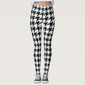 Legging Padrão de Houndstooth Preto Branco