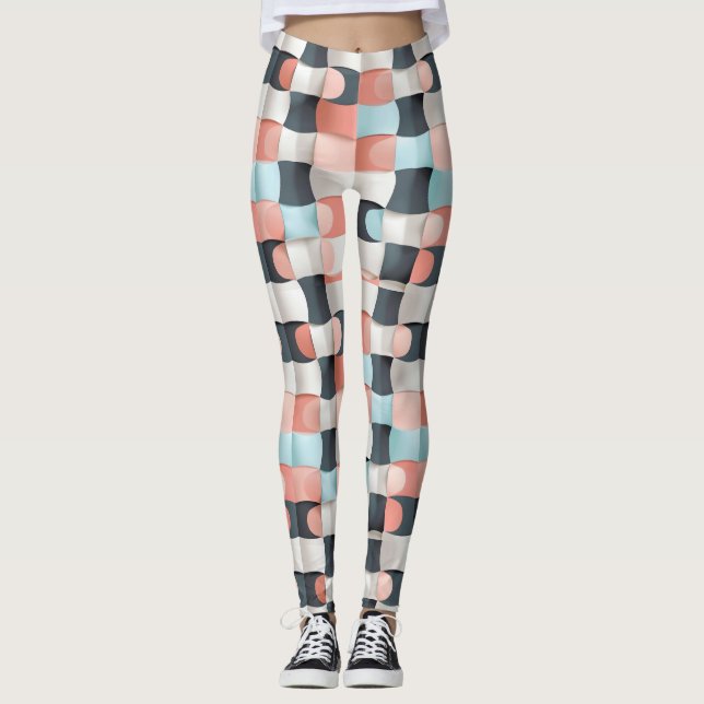 Legging Padrão de Ilusão Geométrica Curva 3D Moderno (Frente)