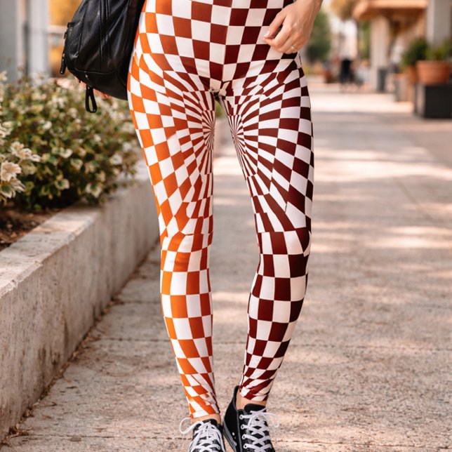 Legging Padrão de Ilusão Xadrez Laranja Vermelho Ousado (Criador carregado)