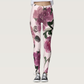 Legging Padrão de Ilustração das Flores de Aquarelas Sem C