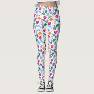 Legging Padrão de Ilustração de Animais do Mar Coloridos