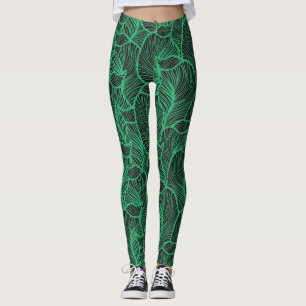 Legging padrão de ilustração de folhas verdes