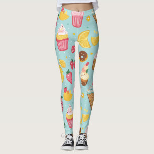 Legging Padrão de Ilustração de Itens de Comida Adoráveis