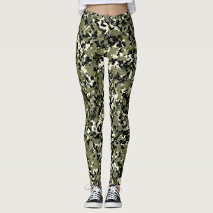 Legging Padrão de Impressão Camuflagem Creme Preto Verde