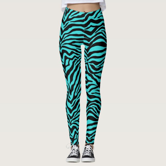Legging Padrão de Impressão da Zebra Torquoise Negra Artsy (Frente)