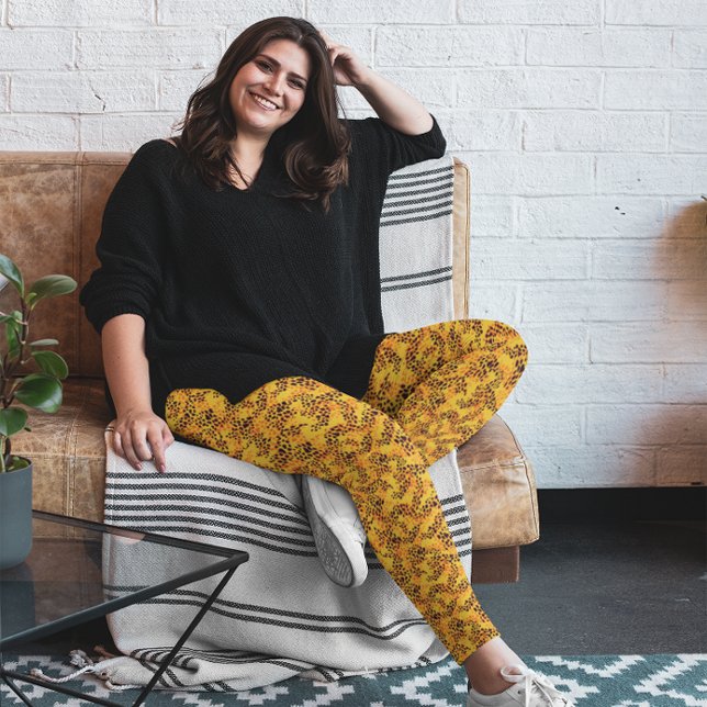 Legging Padrão de Impressão de Animais Falsos Amarelo (Criador carregado)